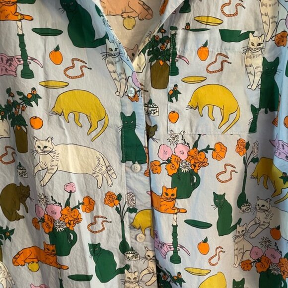 Hanna Andersson Baggu Cat Table Talk Women’s Long Sleeved Button Up Shirt S - Picture 2 of 15
